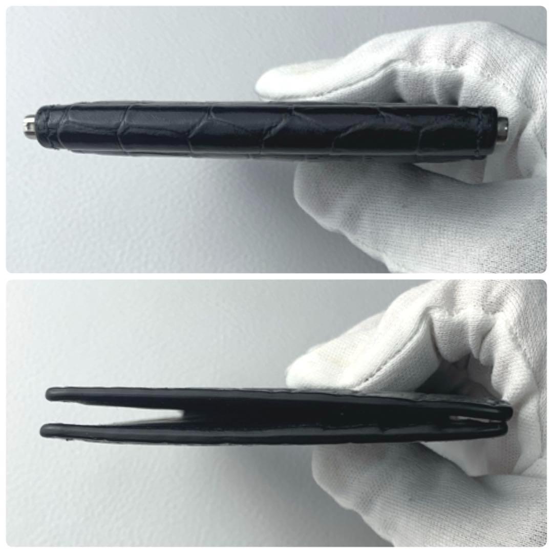 【未使用級】サンローラン マネークリップ 二つ折り財布 クロコ型押し ブラック