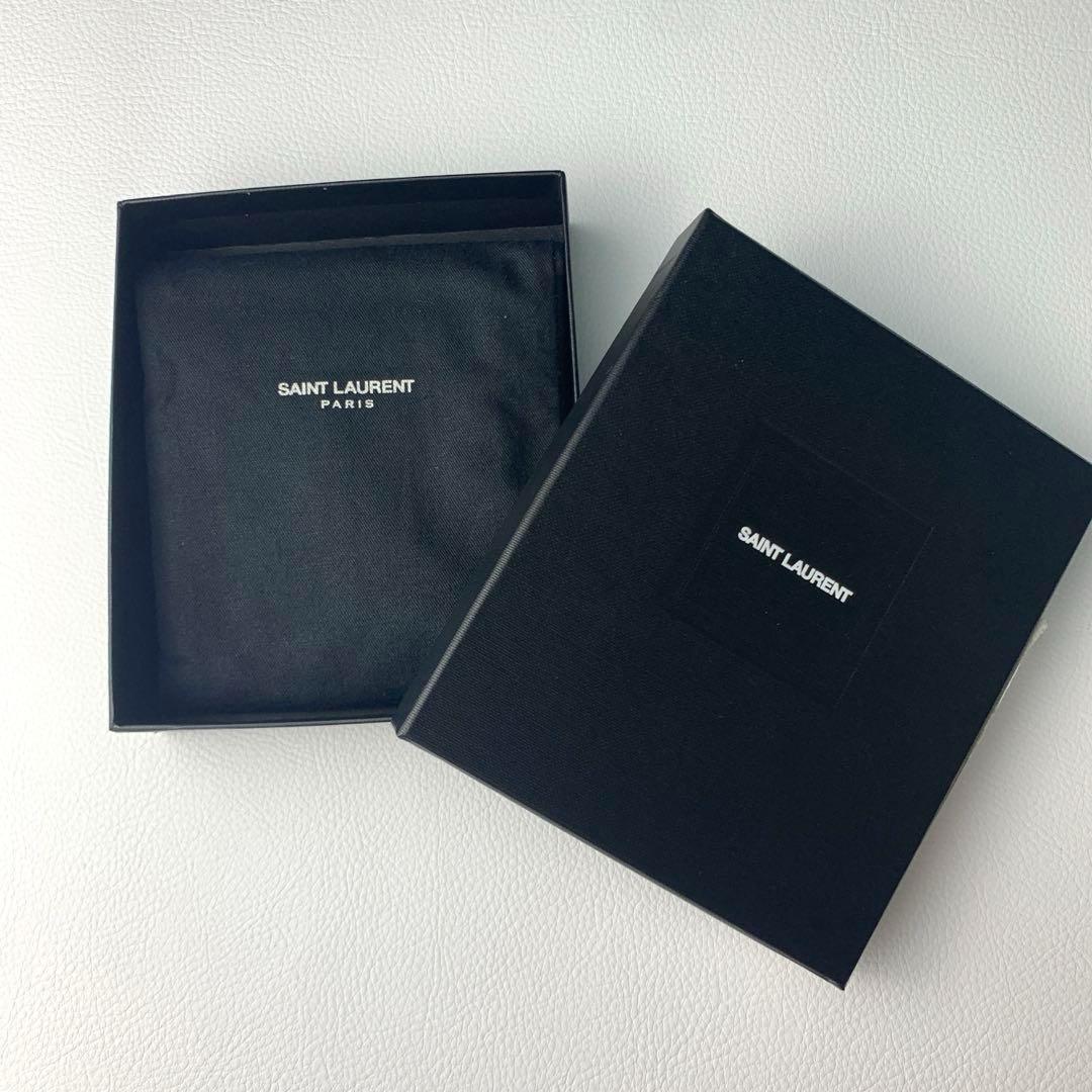 【未使用級】サンローラン マネークリップ 二つ折り財布 クロコ型押し ブラック