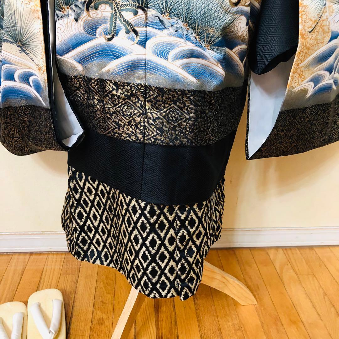 七五三 五歳‼️黒地に鷹金箔金彩煌びやか輝く‼️袴金蘭‼️家から揃える無し秀品