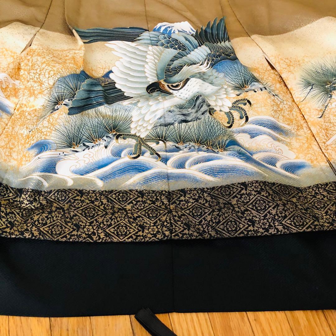 七五三 五歳‼️黒地に鷹金箔金彩煌びやか輝く‼️袴金蘭‼️家から揃える無し秀品