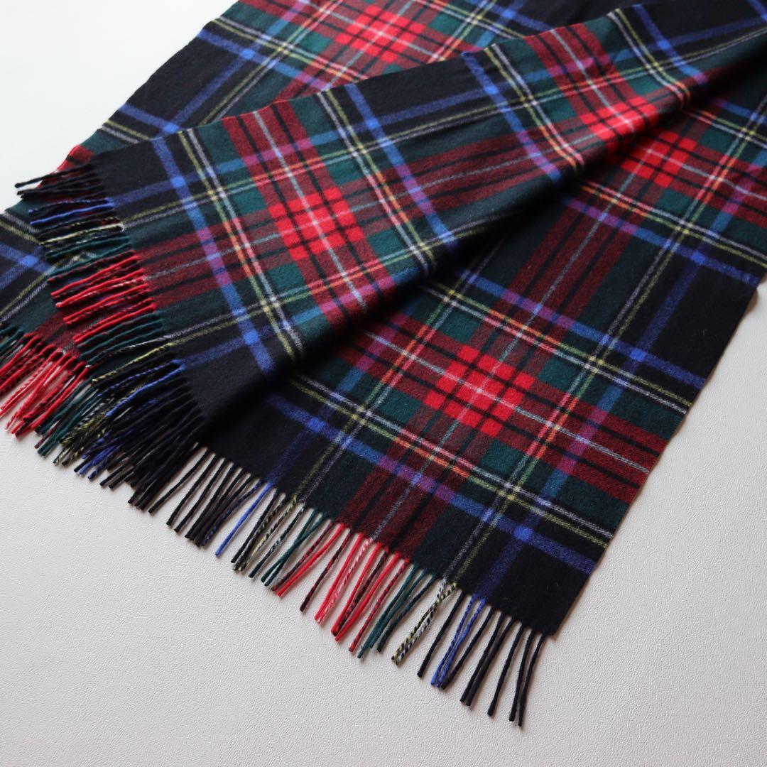 5384【美品】ジョンストンズ 大判ストール カシミヤ100％ チェック