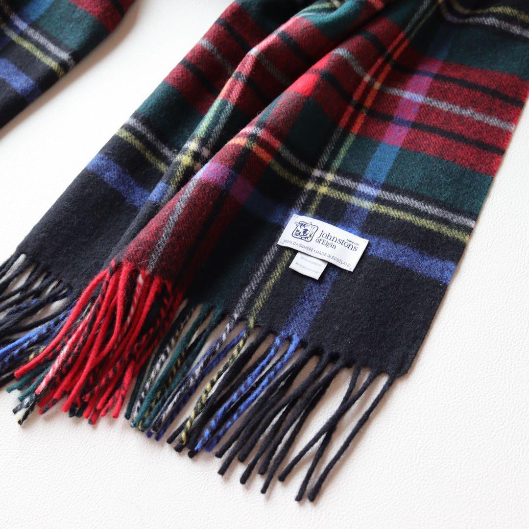 5384【美品】ジョンストンズ 大判ストール カシミヤ100％ チェック
