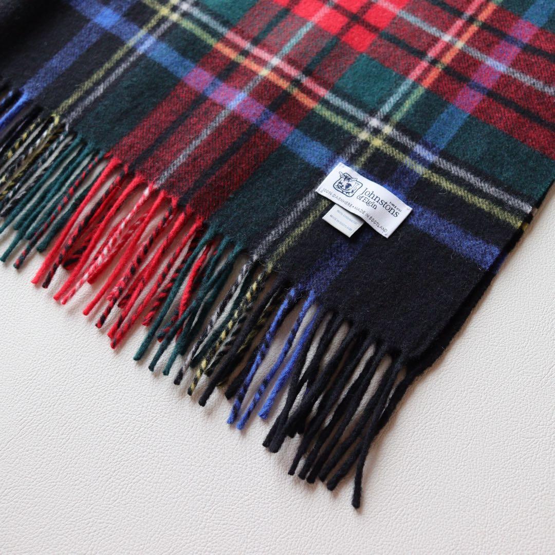 5384【美品】ジョンストンズ 大判ストール カシミヤ100％ チェック