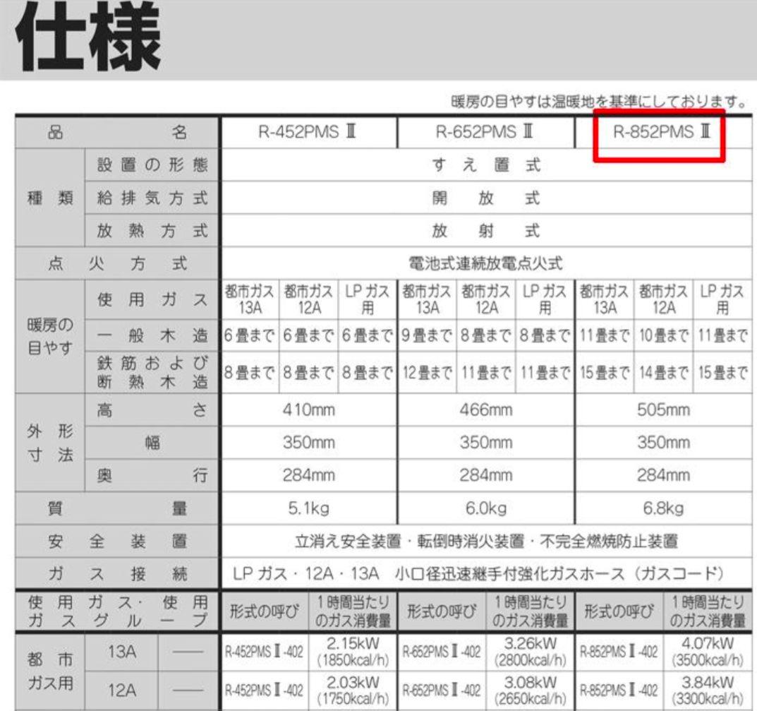 リンナイ 都市ガス用 ガスストーブ 説明書、1mガスコード付き R-852