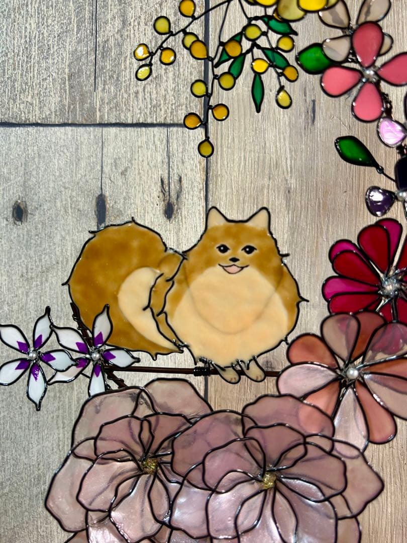 ぽん「3ポメ~お花リース」「ポメと柴犬~インコS字飾り」