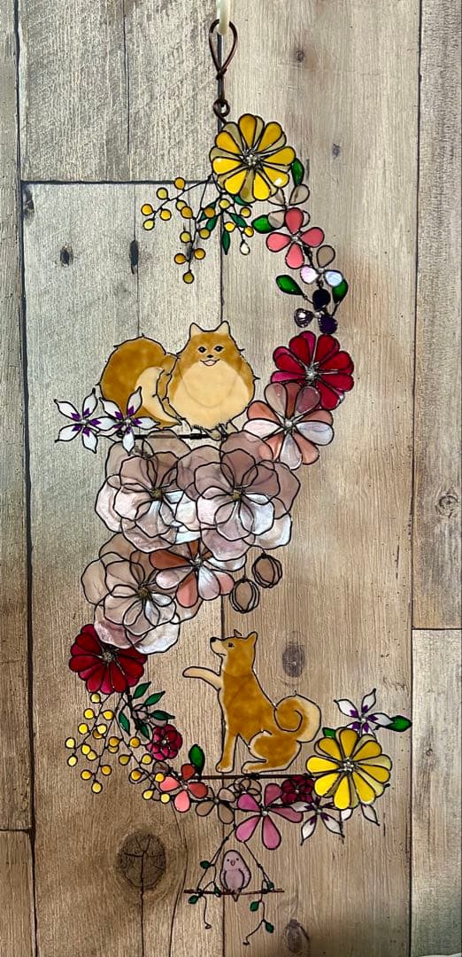 ぽん「3ポメ~お花リース」「ポメと柴犬~インコS字飾り」