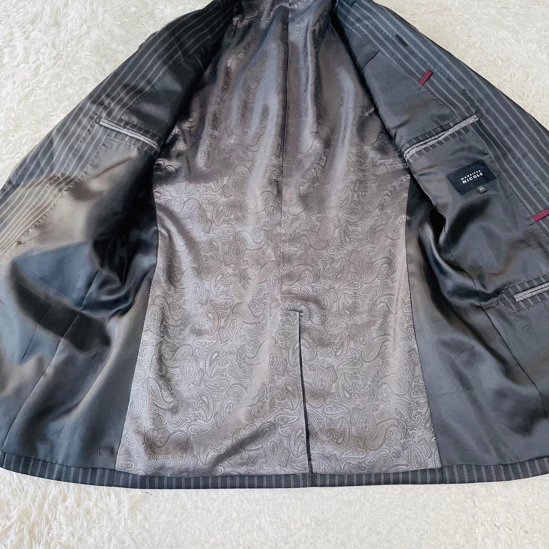 美品◆ムッシュニコル　スーツ　セットアップ　光沢　裏地ペイズリー　ストライプ46