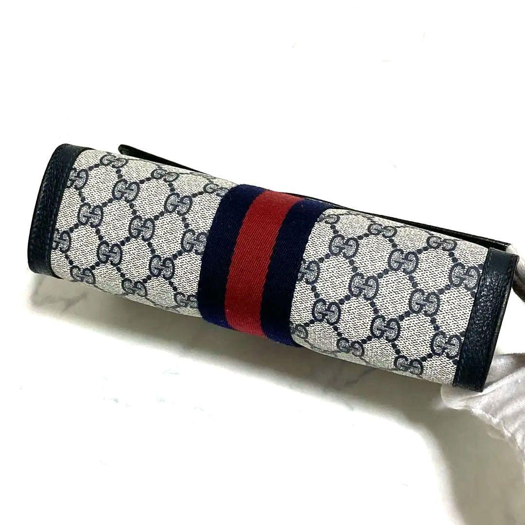 極美品 GUCCI クラッチバッグ シェリーライン インターロッキング ネイビー