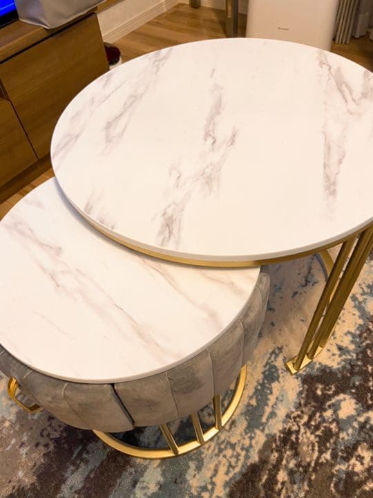 大理石テーブル　引き出しテーブル