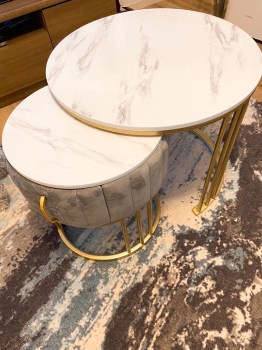 大理石テーブル　引き出しテーブル