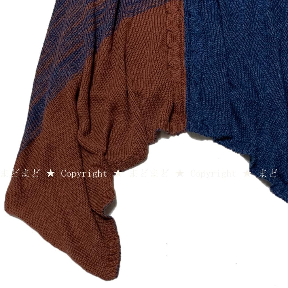 45R アーミッシュ撚り杢ポンチョ ケーブル ニット ネイビー 45rpm