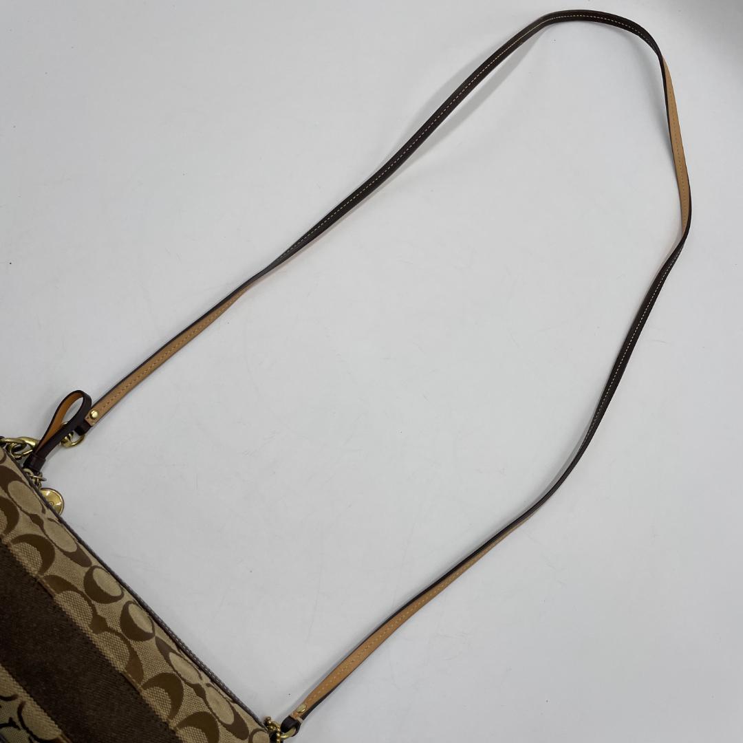 良品 COACH ショルダーバッグ キャンバス ブラウン シグネチャー ポーチ