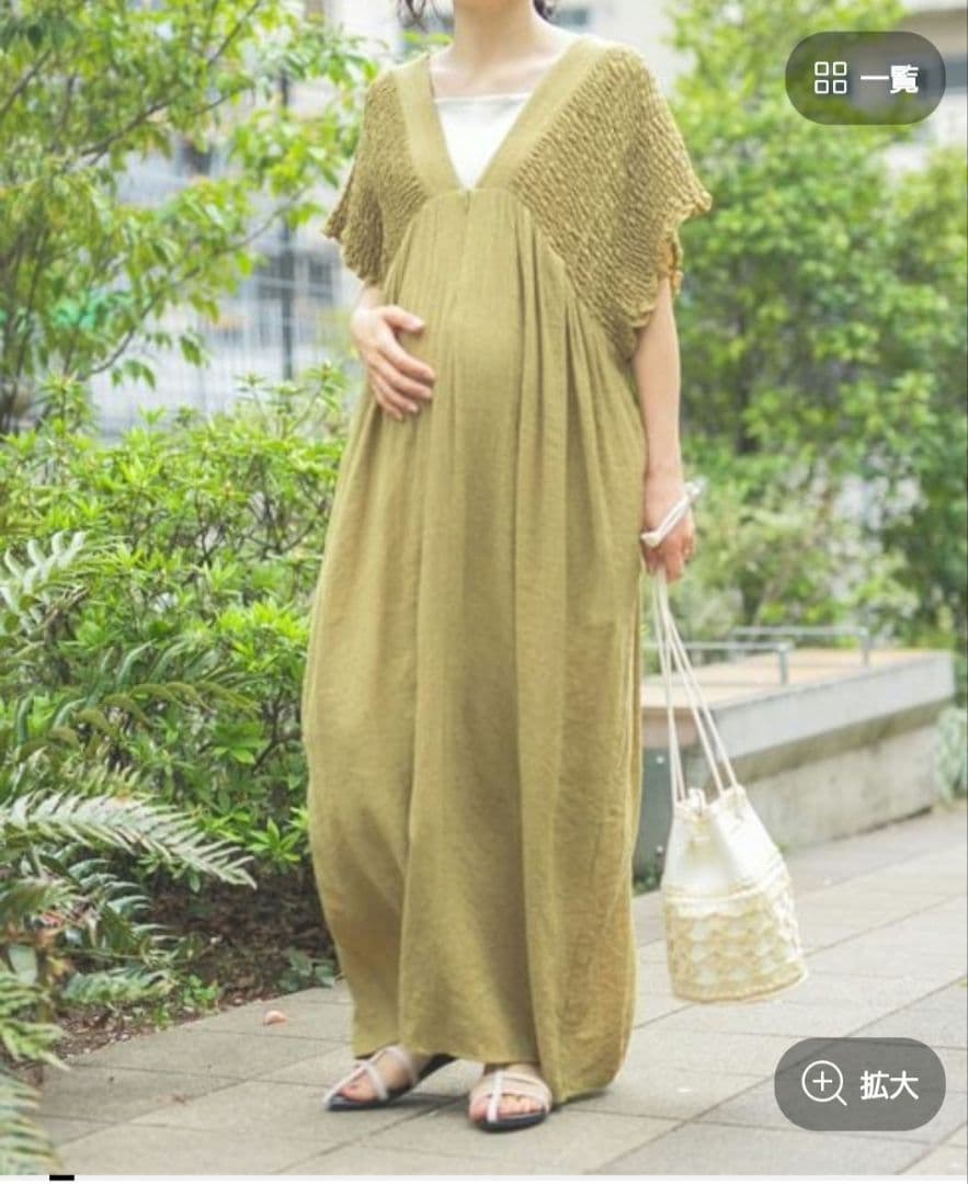 【産前・産後対応】マタニティ／シャーリングVワンピース　レプシィム