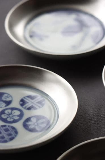 有田焼 福珠窯 銀彩染付 3.3寸段入 小皿（5枚セット）