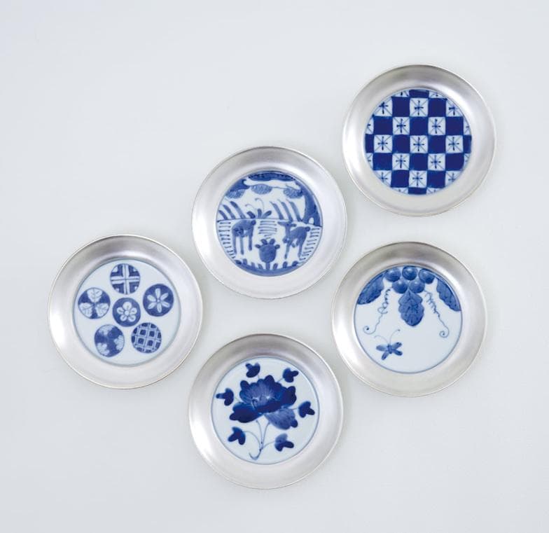 有田焼 福珠窯 銀彩染付 3.3寸段入 小皿（5枚セット）