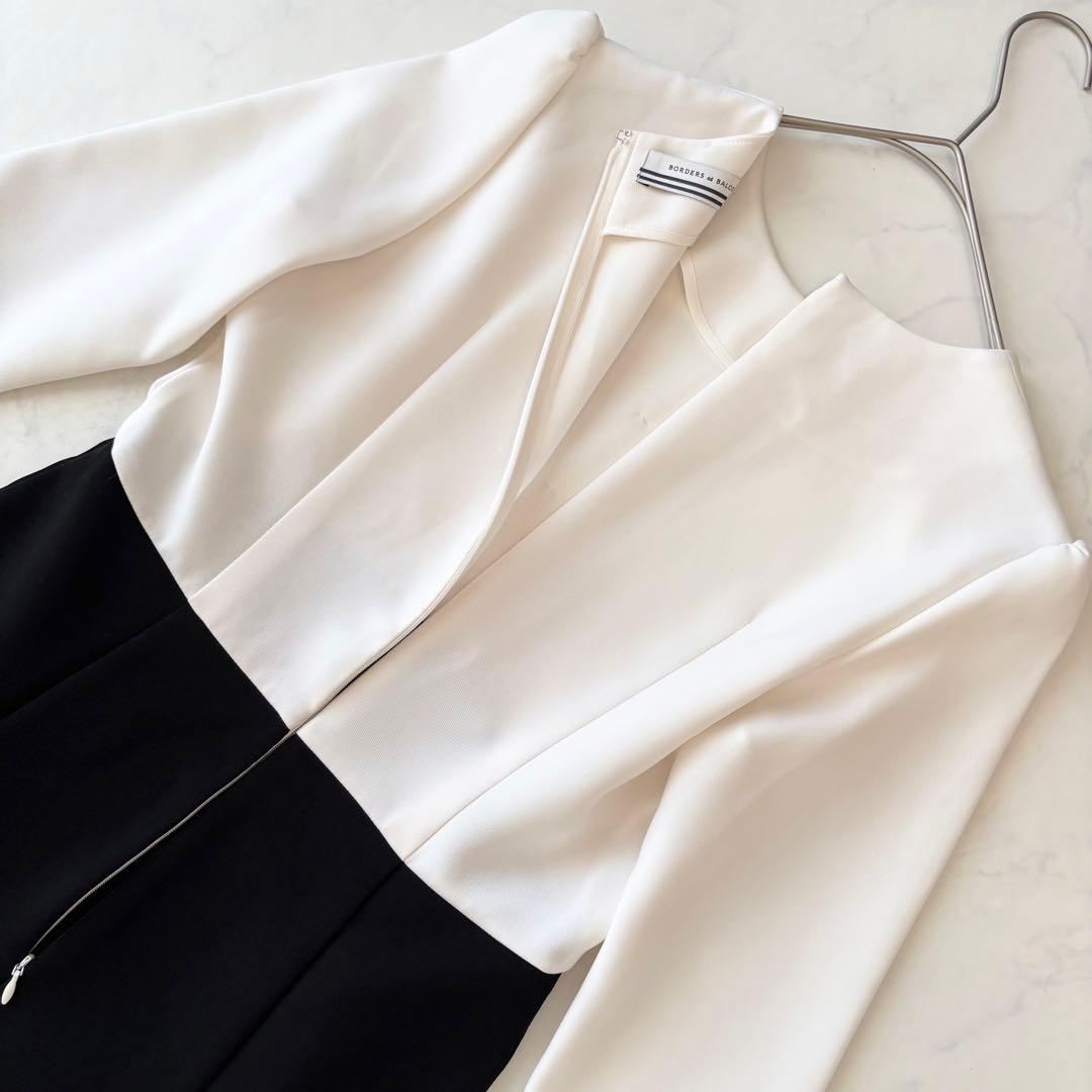 最終価格 ボーダーズアットバルコニー バイカラー ワンピース ホワイト ブラック