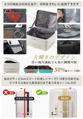 スーツケース 片開き 多機能 キャリーケース 軽量 Mサイズ キャスター 静音