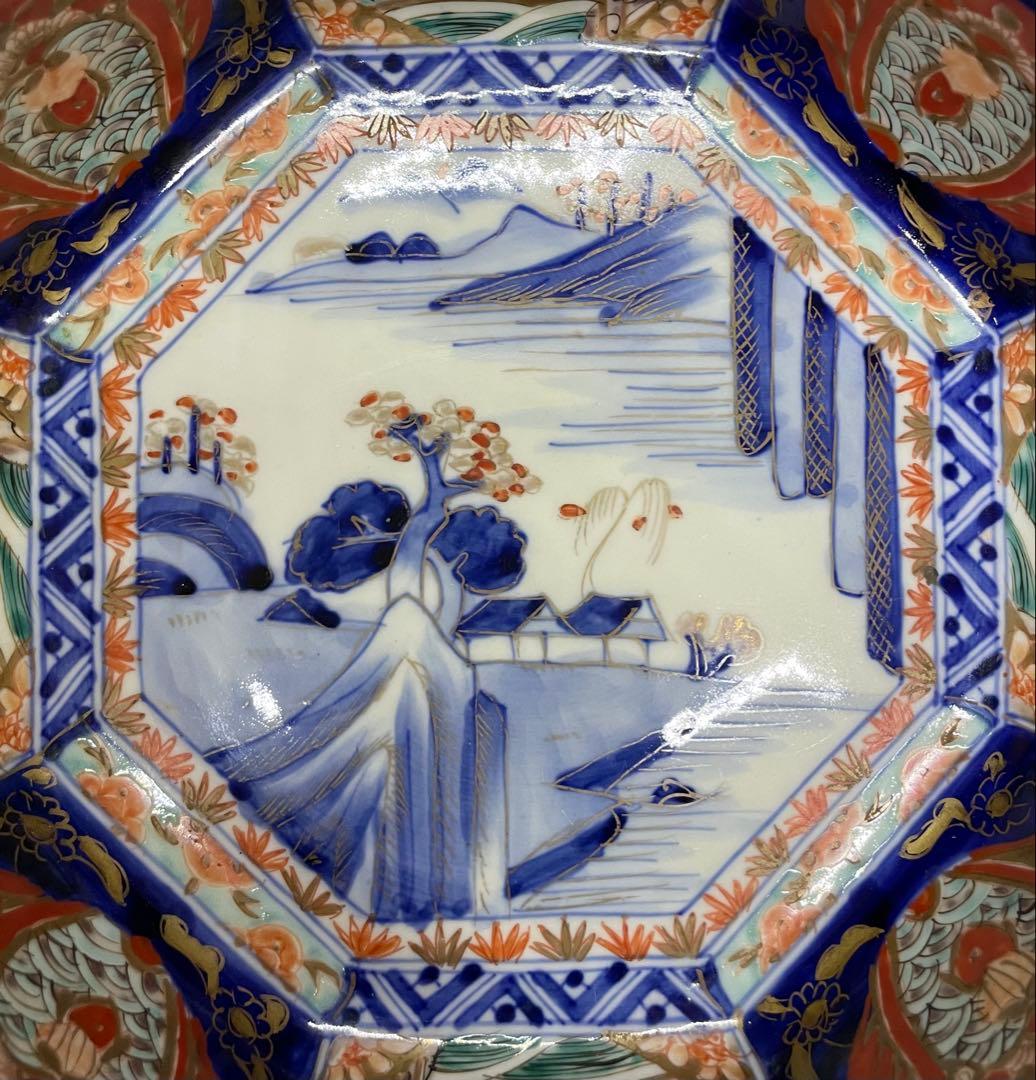 古伊万里　染錦　二重高台　三つ丼　鉢　飾り鉢　D132