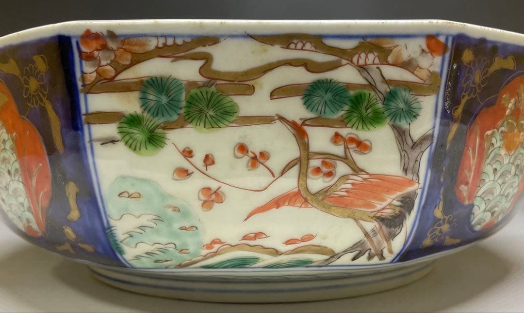 古伊万里　染錦　二重高台　三つ丼　鉢　飾り鉢　D132