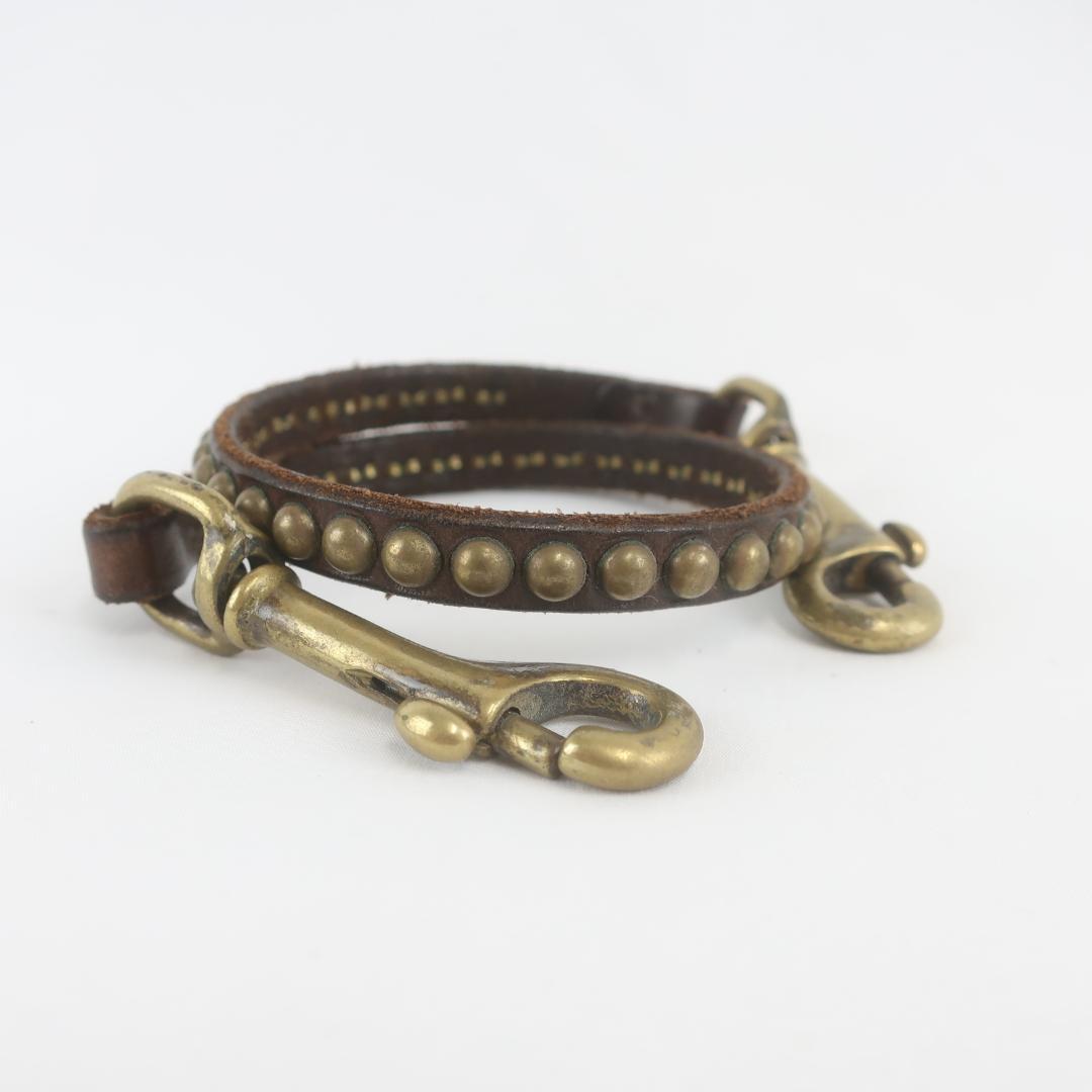 HTC 本革 レザー スタッズ ウォレットチェーン ブラウン メンズ