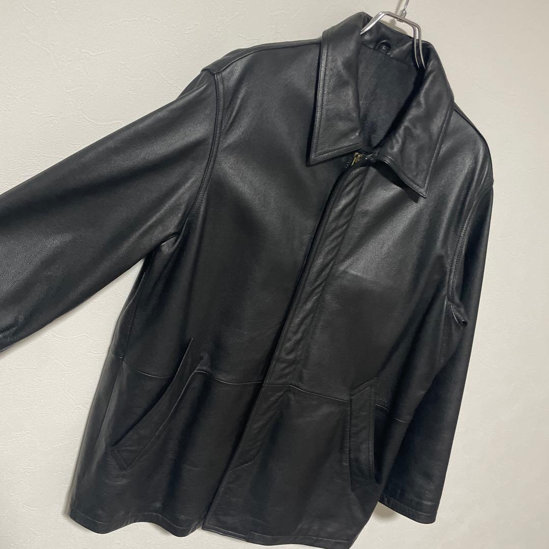 【高級本革】牛革 リアルレザージャケット カバーオール Lサイズ ブラック 黒