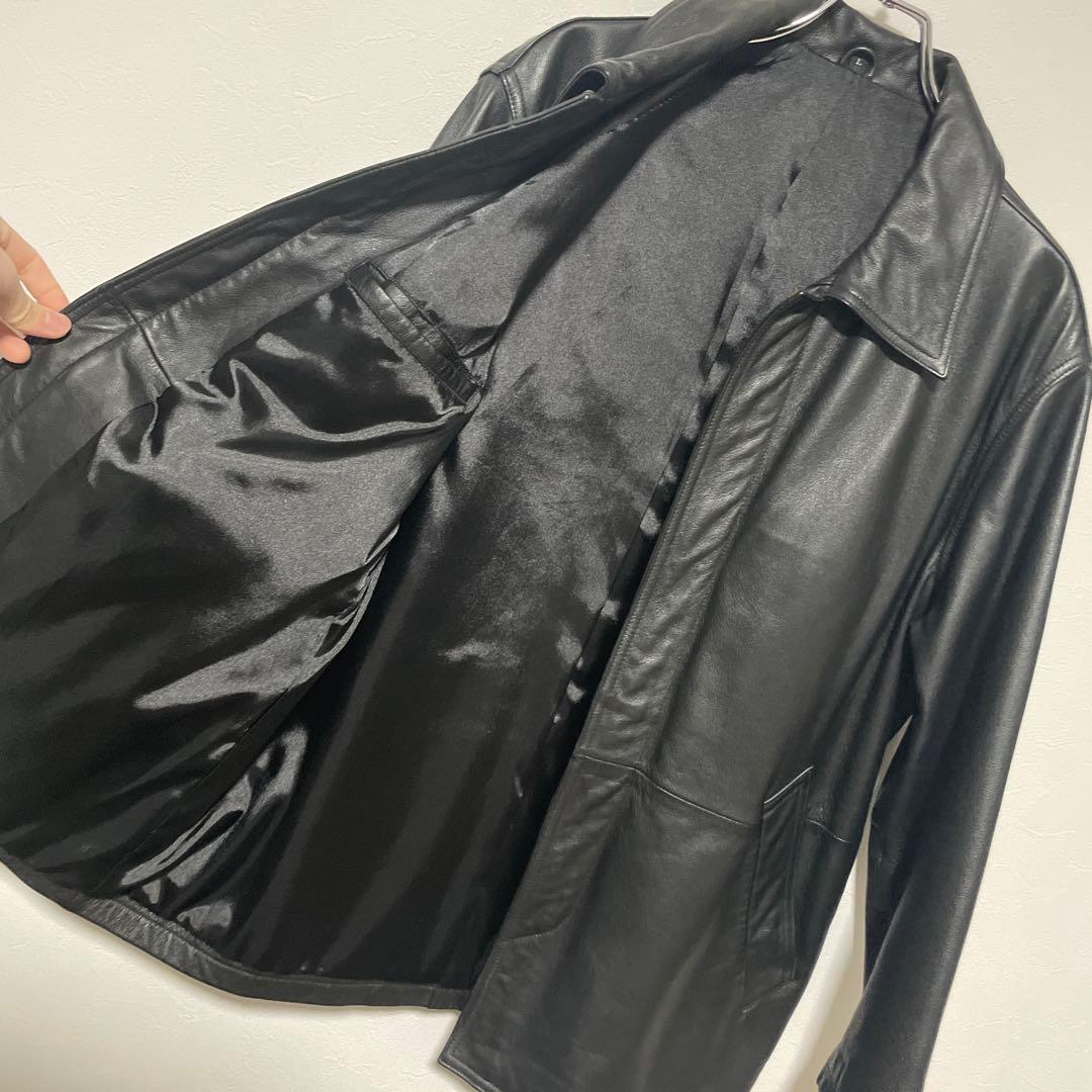 【高級本革】牛革 リアルレザージャケット カバーオール Lサイズ ブラック 黒