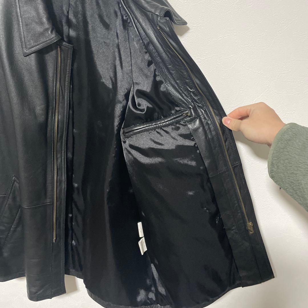 【高級本革】牛革 リアルレザージャケット カバーオール Lサイズ ブラック 黒