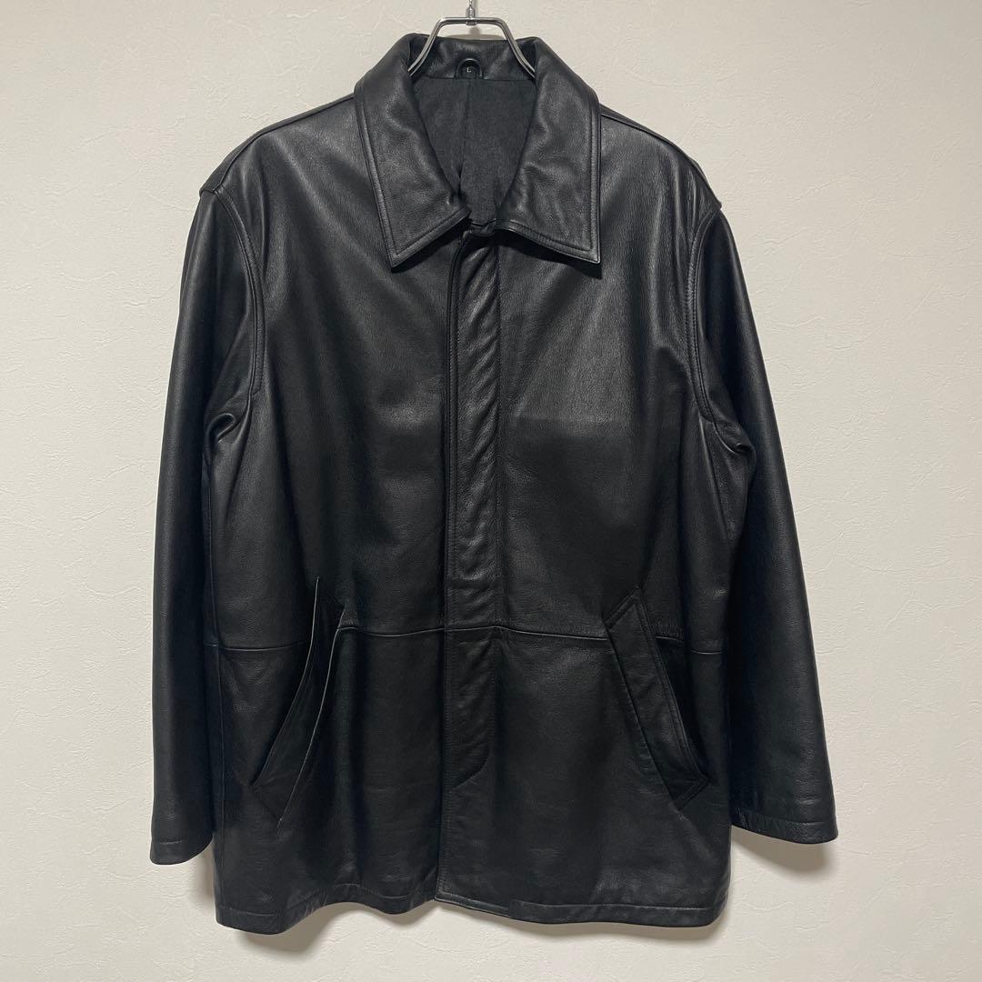 【高級本革】牛革 リアルレザージャケット カバーオール Lサイズ ブラック 黒