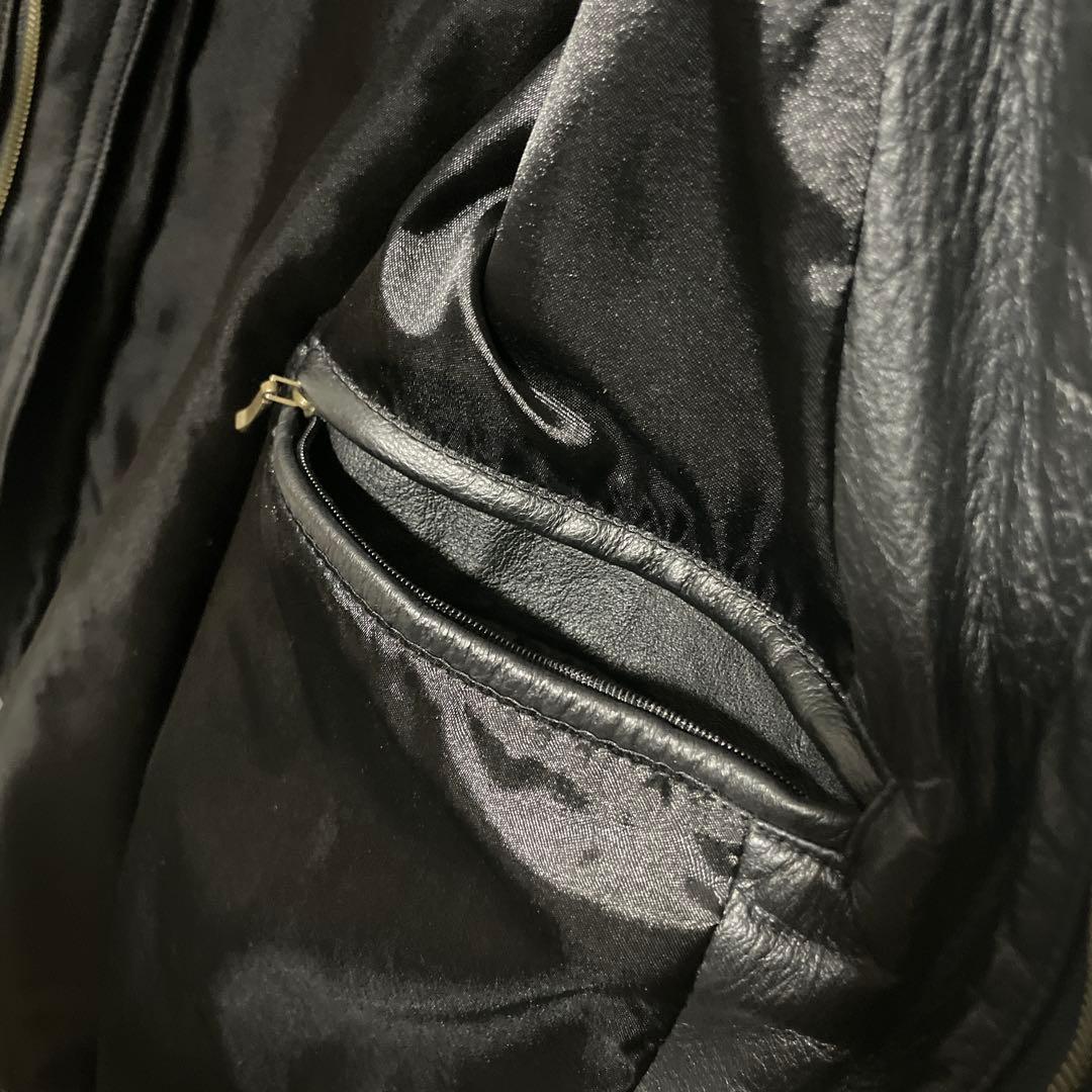 【高級本革】牛革 リアルレザージャケット カバーオール Lサイズ ブラック 黒