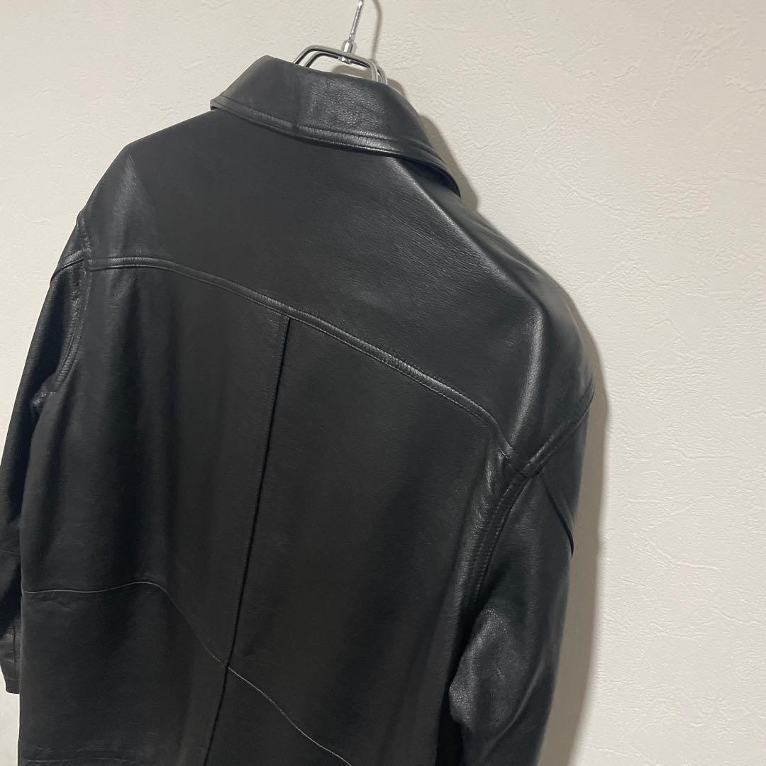 【高級本革】牛革 リアルレザージャケット カバーオール Lサイズ ブラック 黒
