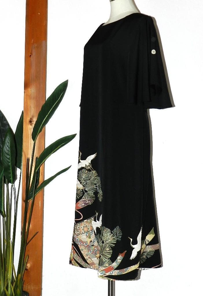 留袖　ワンピース　ドレス　フレアー袖　手書き友禅染　正絹　483　夢ちりめん