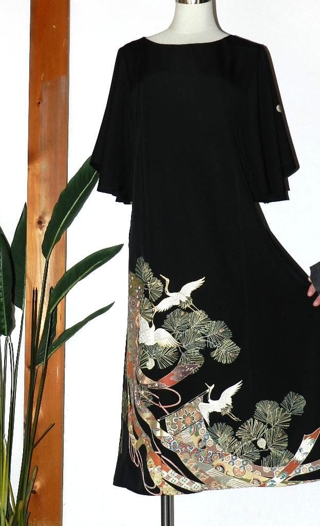 留袖　ワンピース　ドレス　フレアー袖　手書き友禅染　正絹　483　夢ちりめん