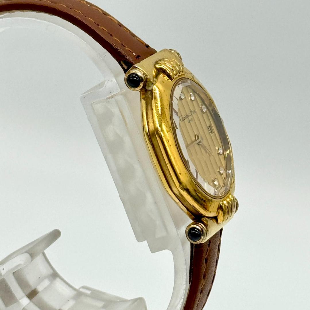 稼働品 Christian Dior ディオール 腕時計 デイト ゴールド文字盤