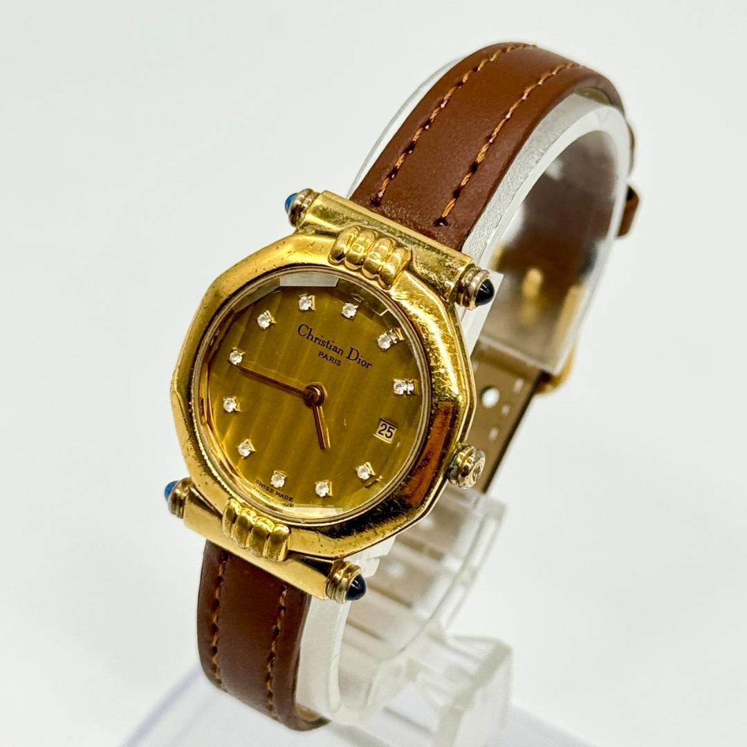 稼働品 Christian Dior ディオール 腕時計 デイト ゴールド文字盤