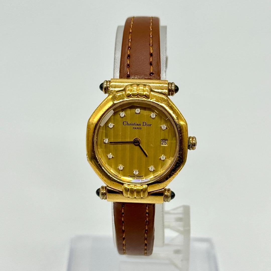 稼働品 Christian Dior ディオール 腕時計 デイト ゴールド文字盤