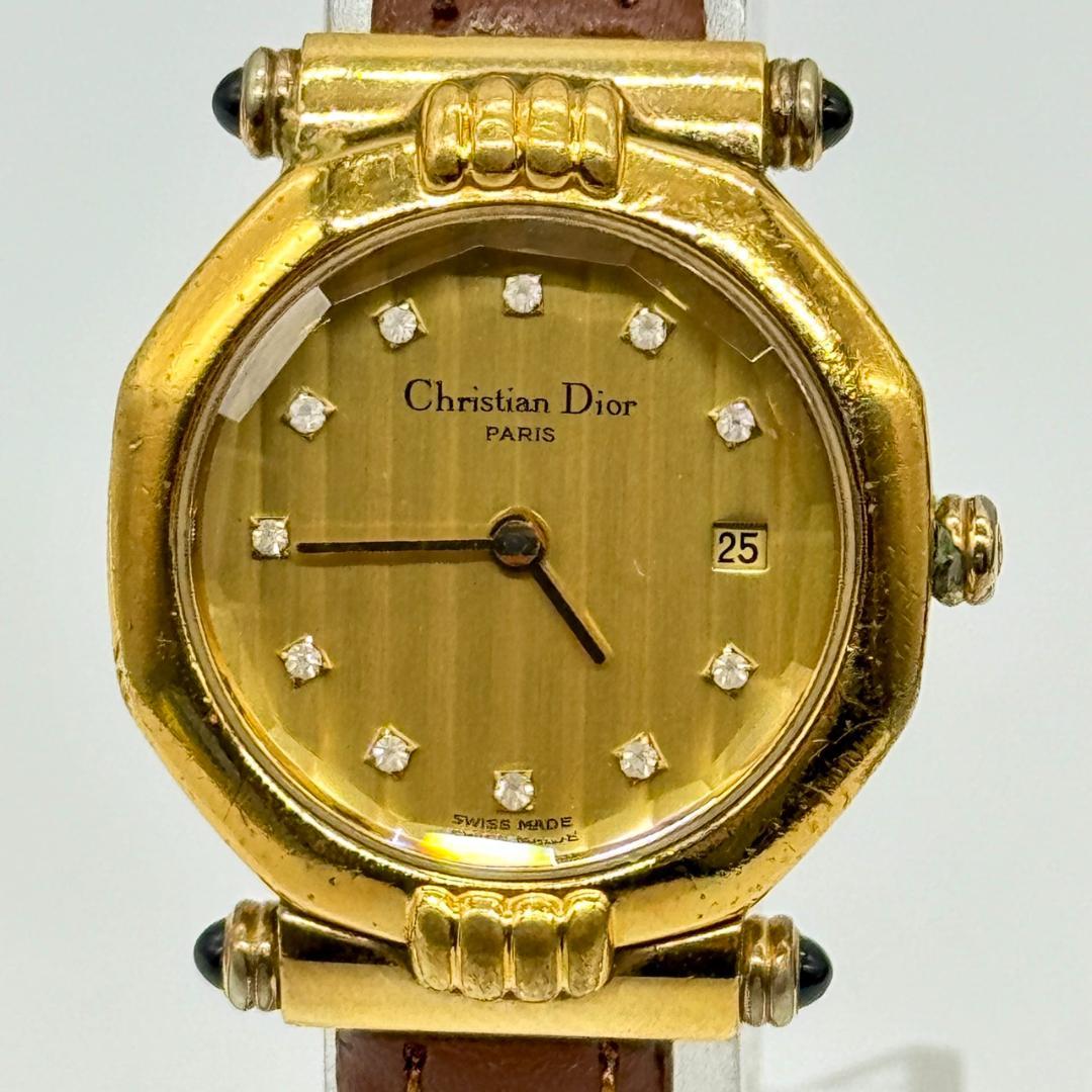 稼働品 Christian Dior ディオール 腕時計 デイト ゴールド文字盤