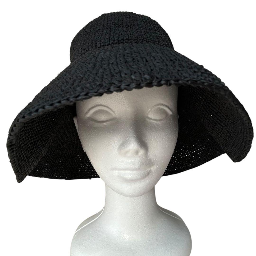 ヘレンカミンスキー　麦わら帽子　ストローハット　黒　ブラック