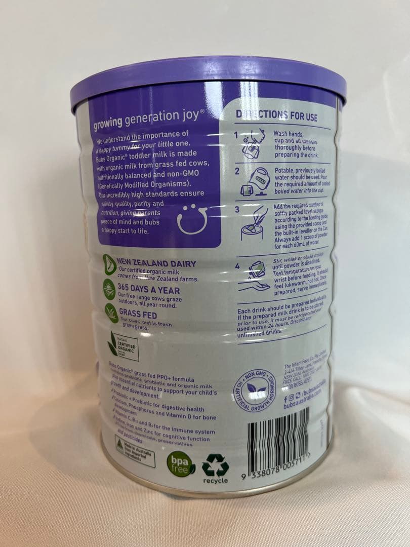 【新品3缶】bubs有機グラスフェッド粉ミルク 12-36ヶ月800g