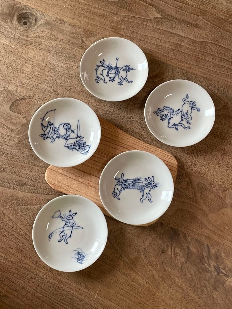 ききちゃん様 染付 鳥獣戯画 ごはん茶碗5つ＋豆皿５枚