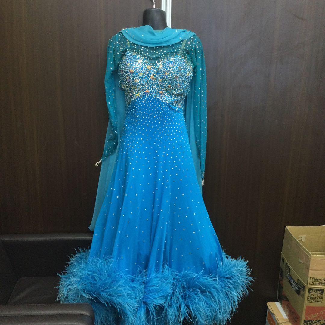 社交ダンス ワンピースドレス 7〜9号位 フェザー