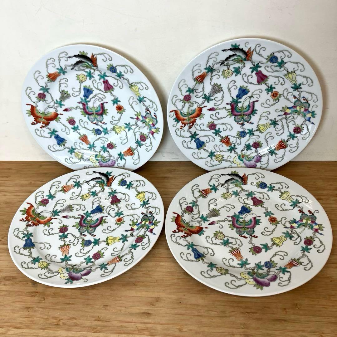 景徳鎮 70年代 粉彩花蝶紋 プレート4枚セット 中国食器