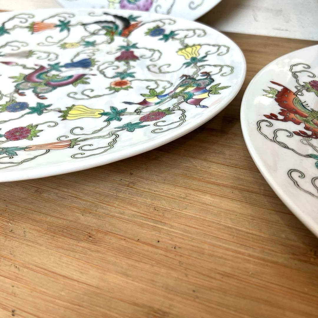 景徳鎮 70年代 粉彩花蝶紋 プレート4枚セット 中国食器