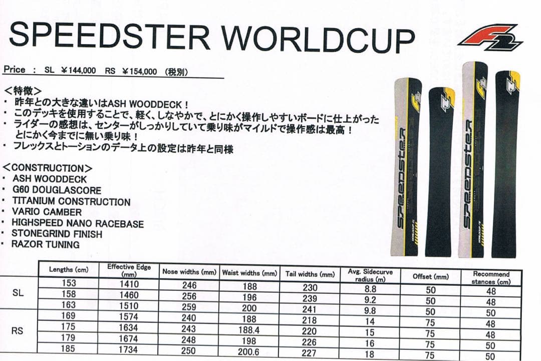 スノーボード F2 Speedster worldcup SL 158 15-16