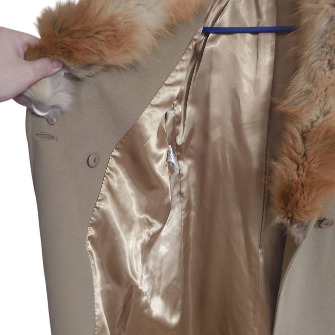 23区 フォックスファー付 ロングコート 40 アンゴラ混