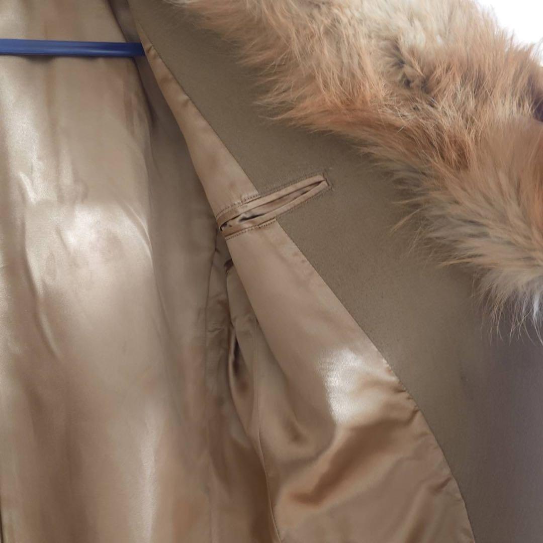 23区 フォックスファー付 ロングコート 40 アンゴラ混