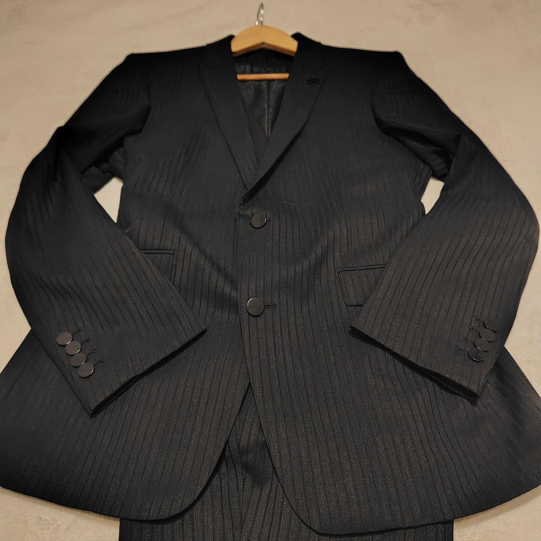 美品　ロエン　スリーピースセットアップスーツ　ドクロ　総柄　L ストライプ　黒