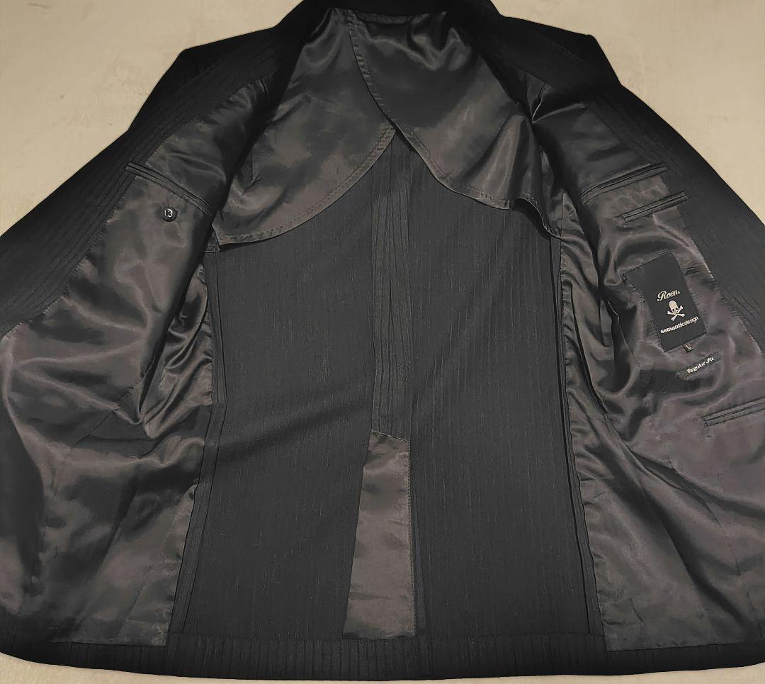 美品　ロエン　スリーピースセットアップスーツ　ドクロ　総柄　L ストライプ　黒