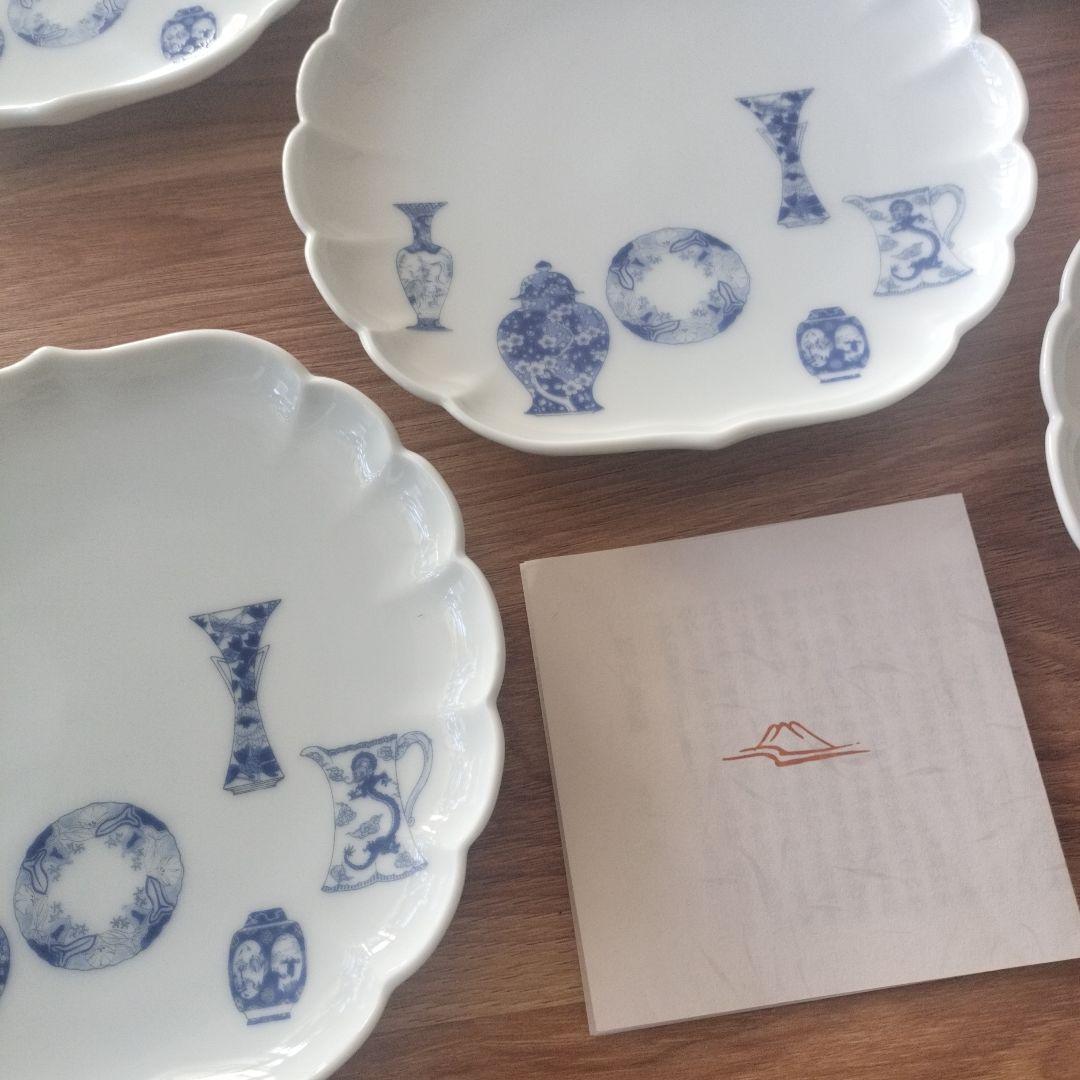 たこやき◆未使用◆深川製磁 ブルーチャイナ 菊中 フリル 銘々皿 5枚揃