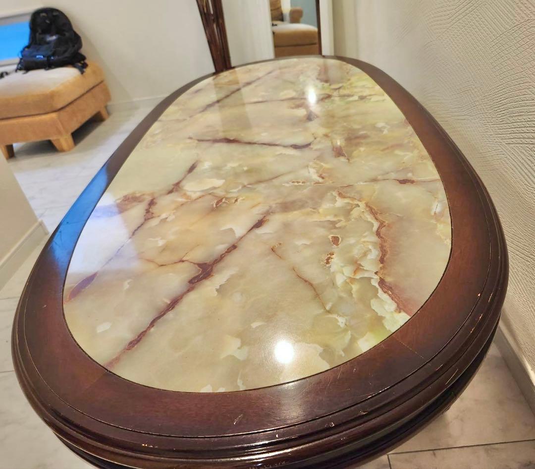 old karimoku オールドカリモク オーバル型ローテーブル　大理石調