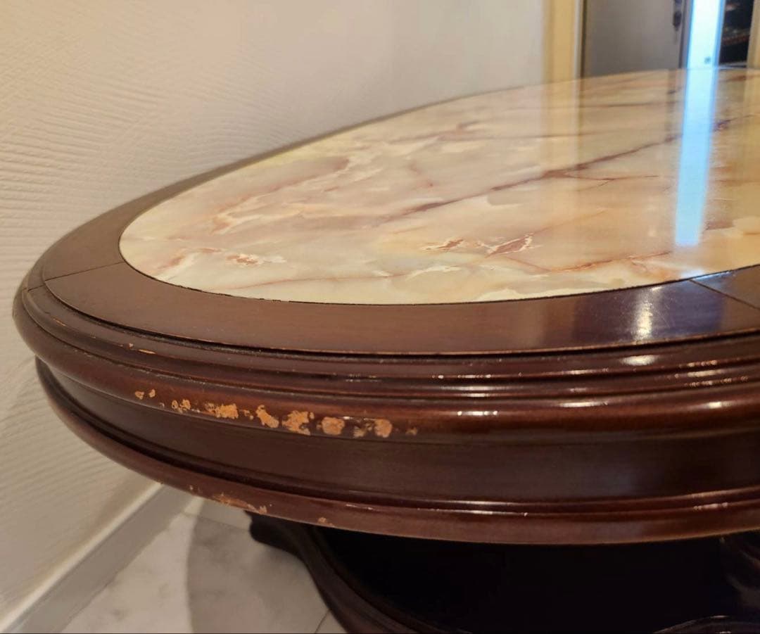 old karimoku オールドカリモク オーバル型ローテーブル　大理石調